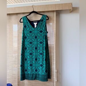 Sleeveless Teal and Navy Patterned Dress